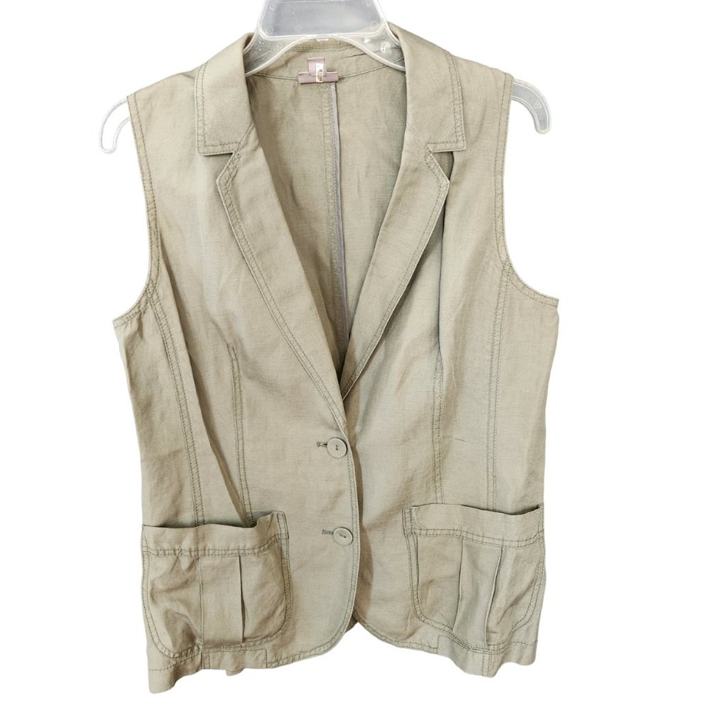 J.Jill linen and silk blend vest, olive green, womens medium